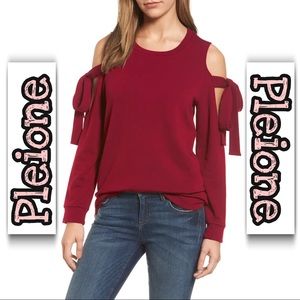 Pleione | Cold Shoulder Tie Sleeve Sweater SZ S
